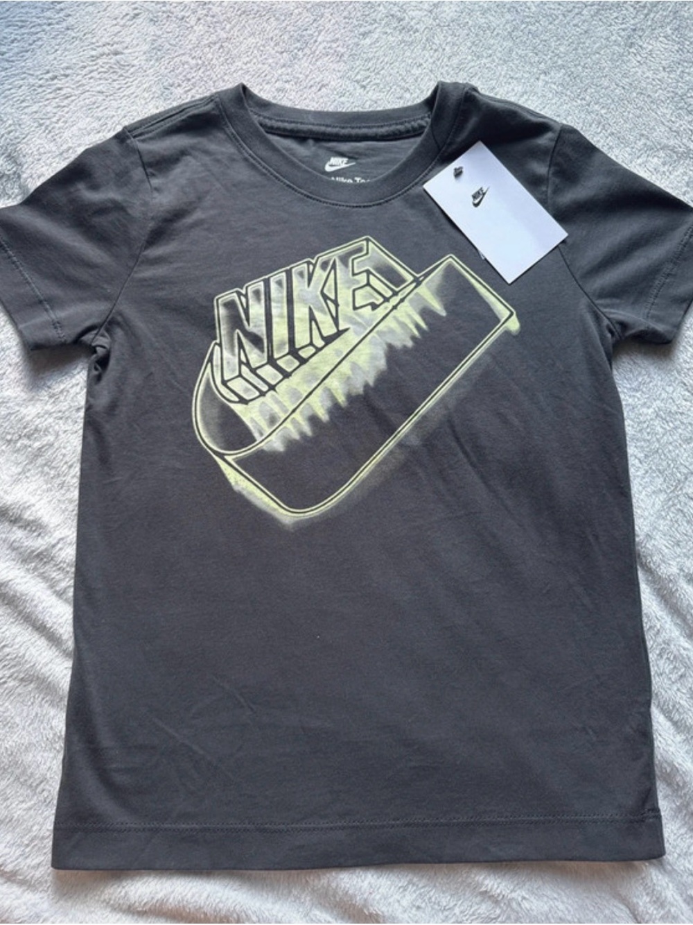 Nike Black Kids' Short Sleeve Tee with Light Green Logo